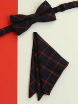 Blue & Red Check Bowtie & Pocket Square Set - TOSSIDO