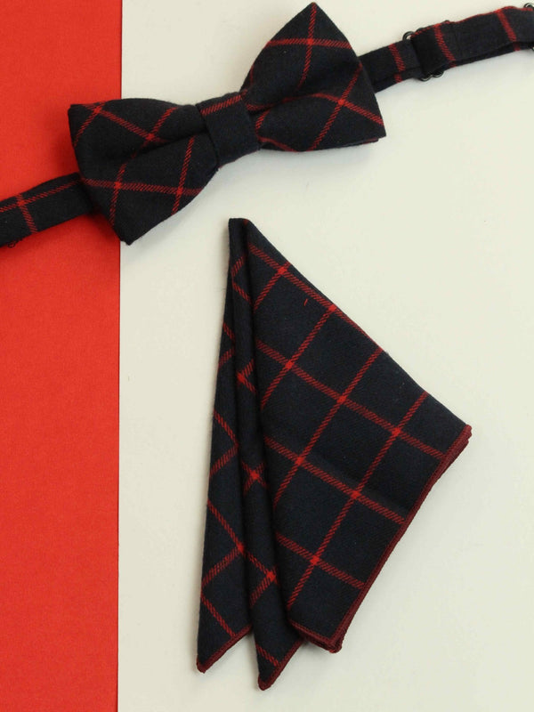 Blue & Red Check Bowtie & Pocket Square Set - TOSSIDO