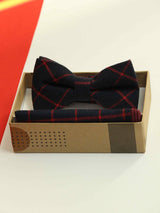 Blue & Red Check Bowtie & Pocket Square Set - TOSSIDO