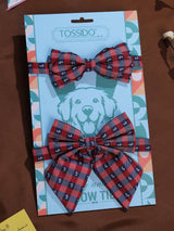 Blue & Red Check Bowtie Set for Men and Dogs - TOSSIDO
