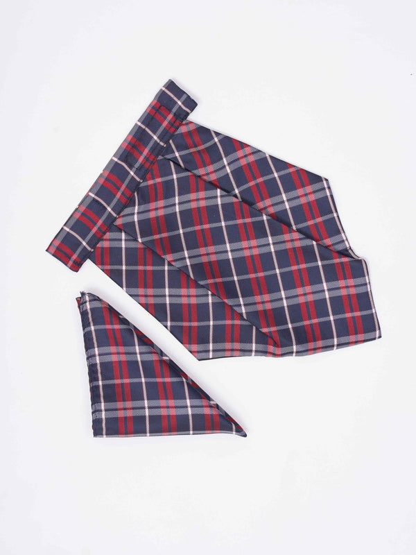 Blue & Red Check Woven Cravat & Pocket Square Set - TOSSIDO