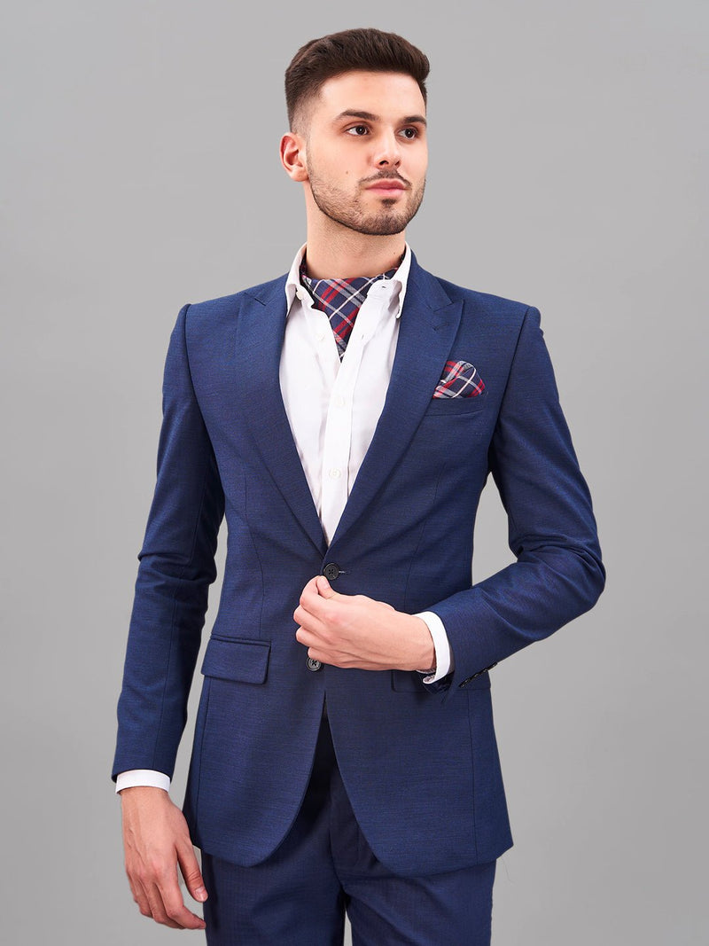 Blue & Red Check Woven Cravat & Pocket Square Set - TOSSIDO