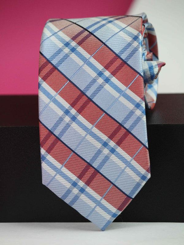 Blue & Red Check Woven Silk Necktie - TOSSIDO
