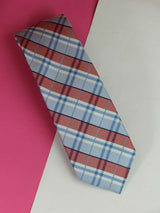 Blue & Red Check Woven Silk Necktie - TOSSIDO