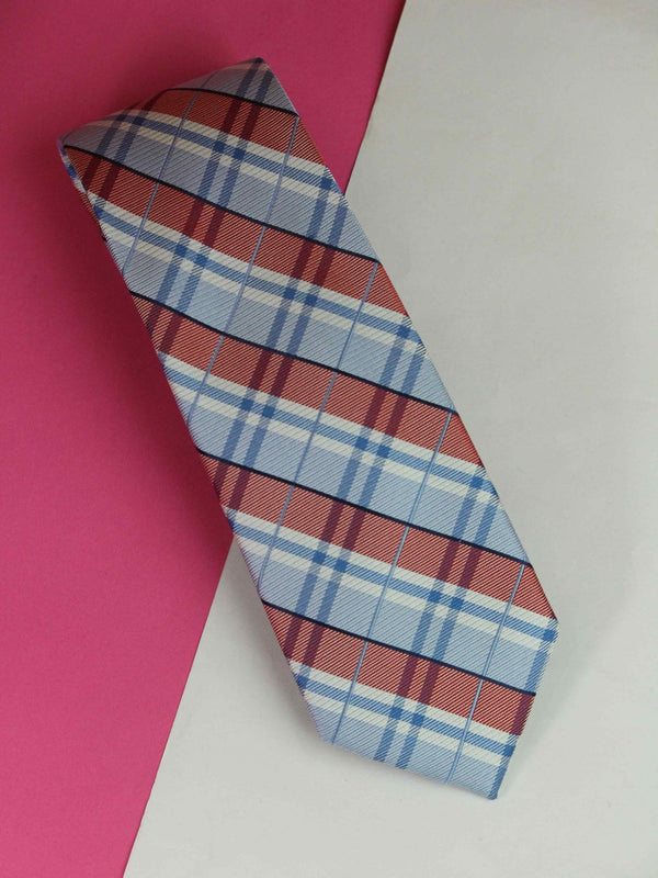 Blue & Red Check Woven Silk Necktie - TOSSIDO