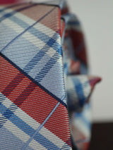 Blue & Red Check Woven Silk Necktie - TOSSIDO