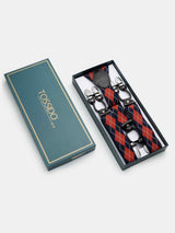 Blue & Red Checkered Suspender with Vegan Leather Patch - TOSSIDO