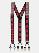 Blue & Red Checkered Suspender with Vegan Leather Patch - TOSSIDO