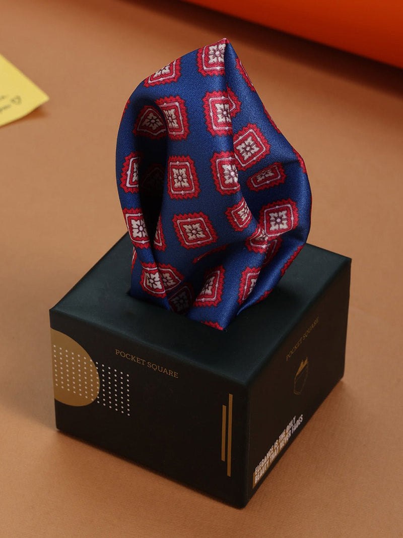 Blue & Red Geometric Pocket Square - TOSSIDO