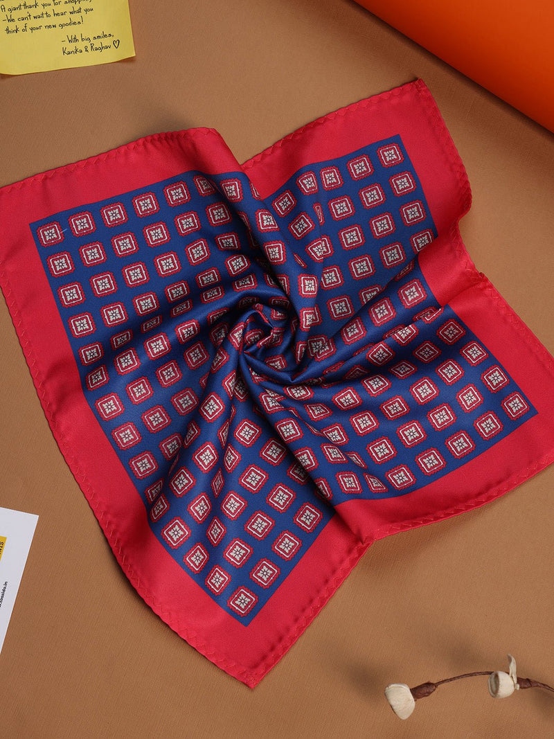 Blue & Red Geometric Pocket Square - TOSSIDO