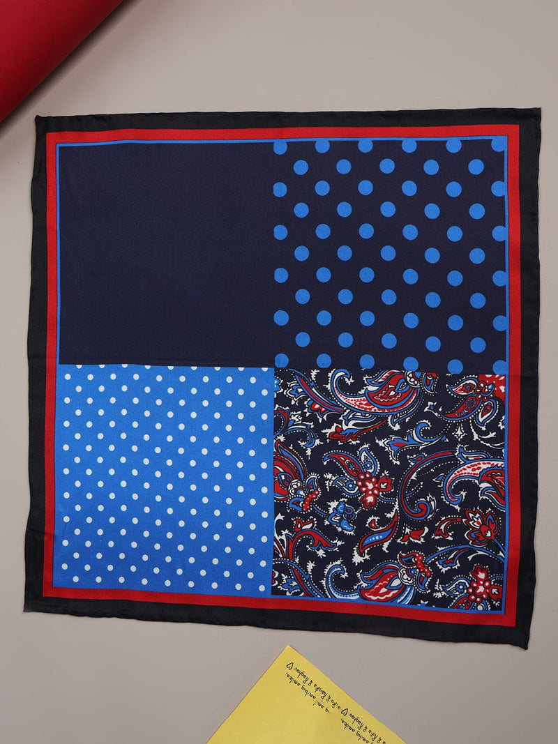 Blue & Red Multipattern Silk Pocket Square - TOSSIDO