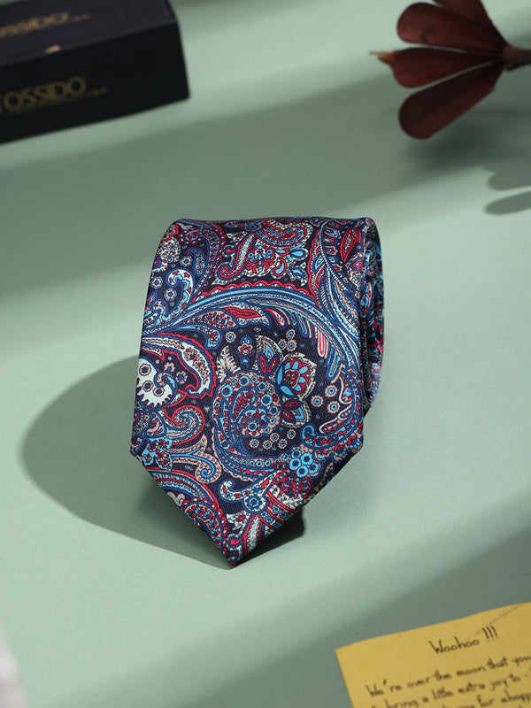 Blue & Red Paisley Printed Necktie - TOSSIDO