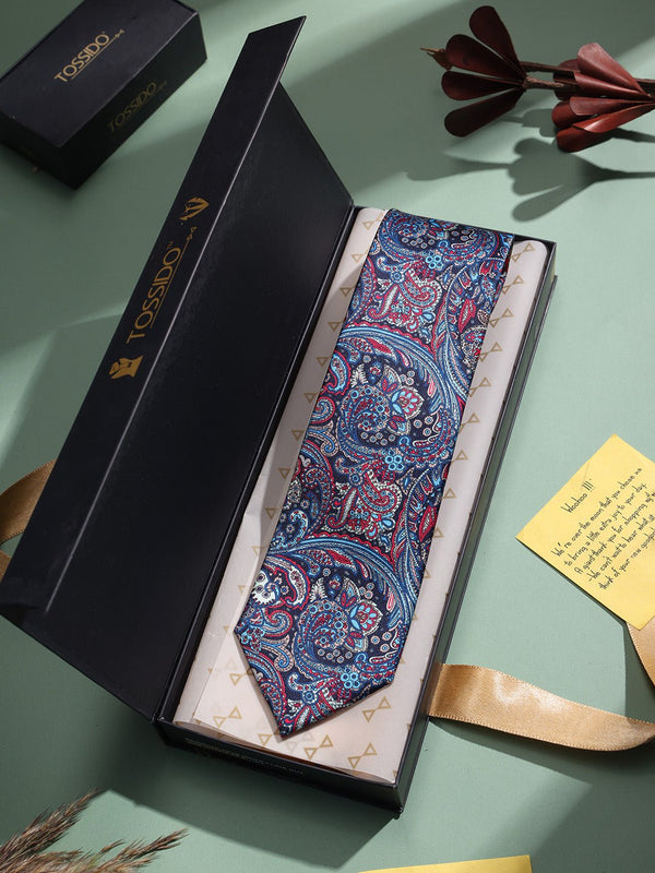 Blue & Red Paisley Printed Necktie - TOSSIDO