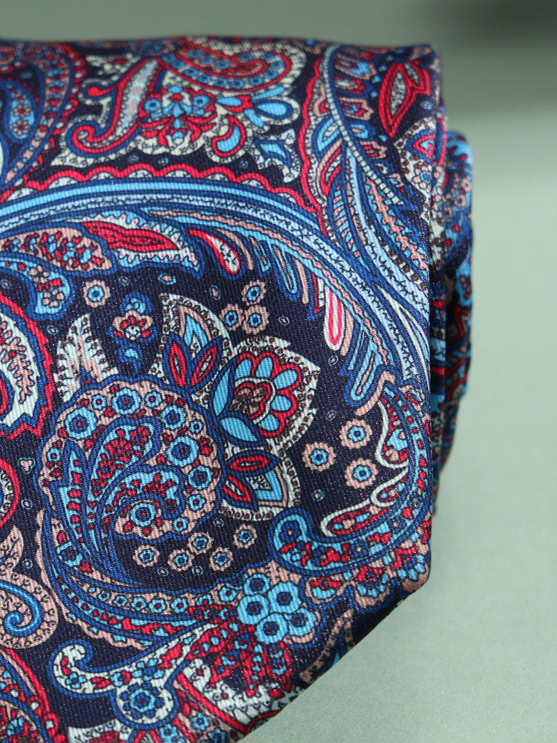Blue & Red Paisley Printed Necktie - TOSSIDO