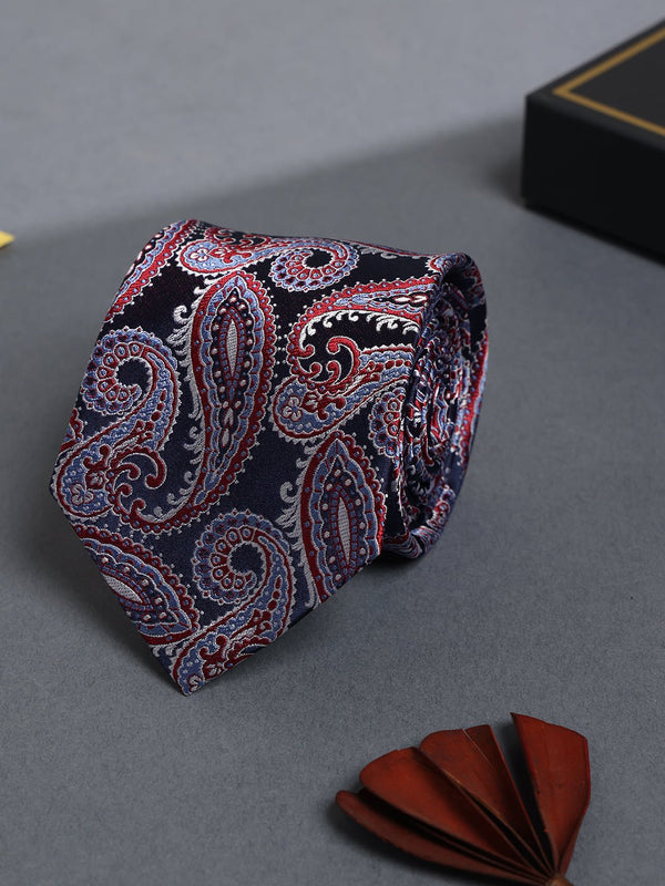 Blue & Red Paisley Woven Silk Necktie - TOSSIDO