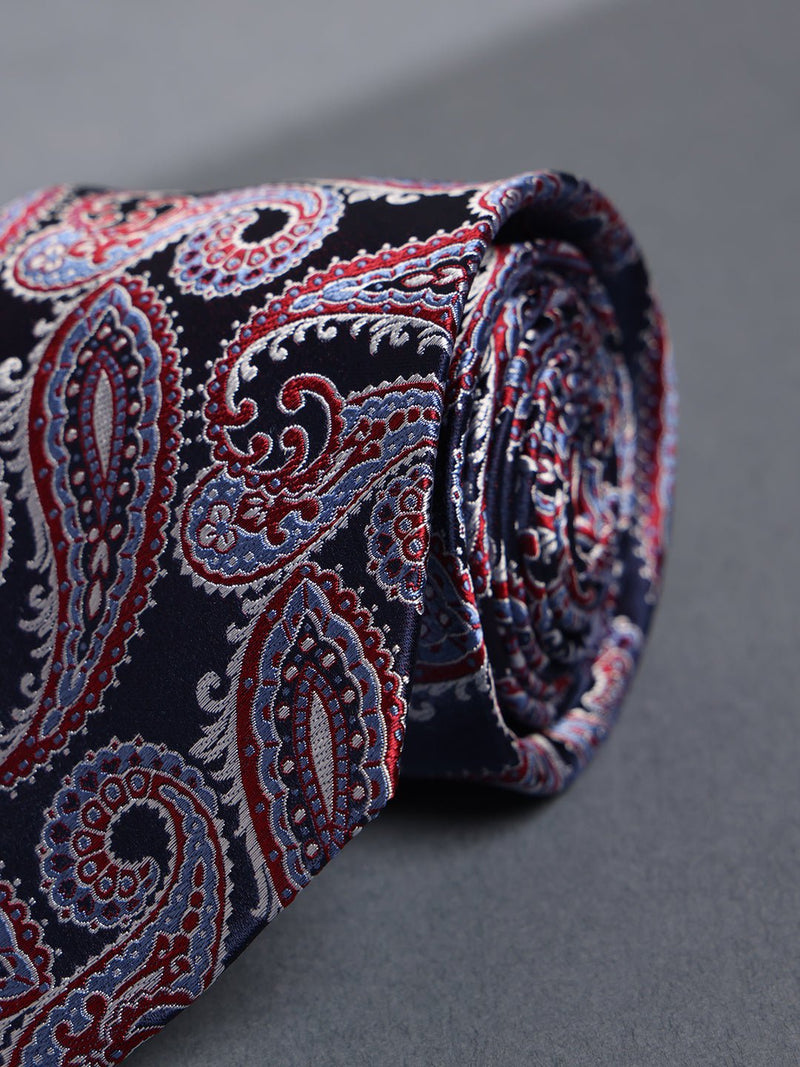 Blue & Red Paisley Woven Silk Necktie - TOSSIDO