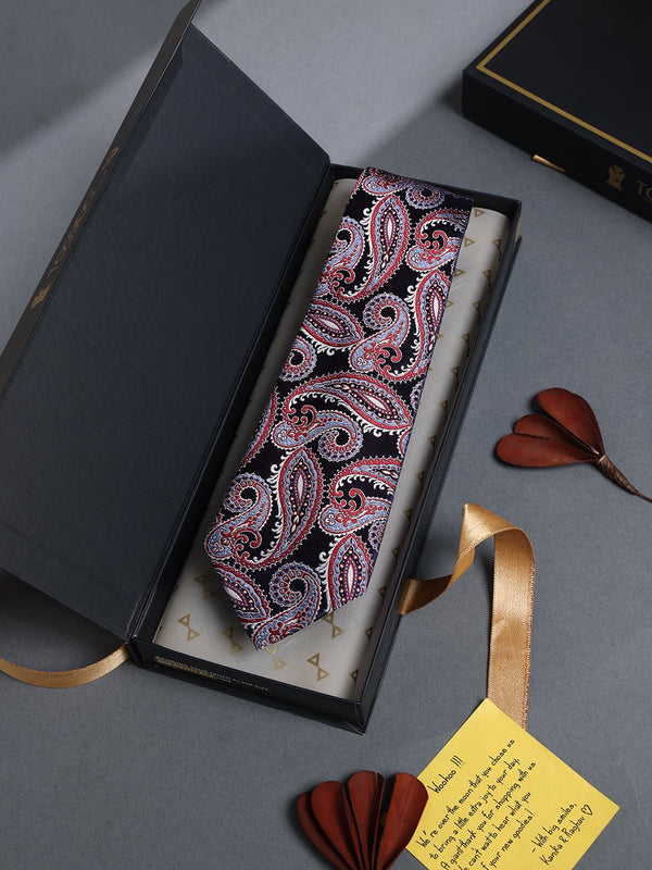 Blue & Red Paisley Woven Silk Necktie - TOSSIDO
