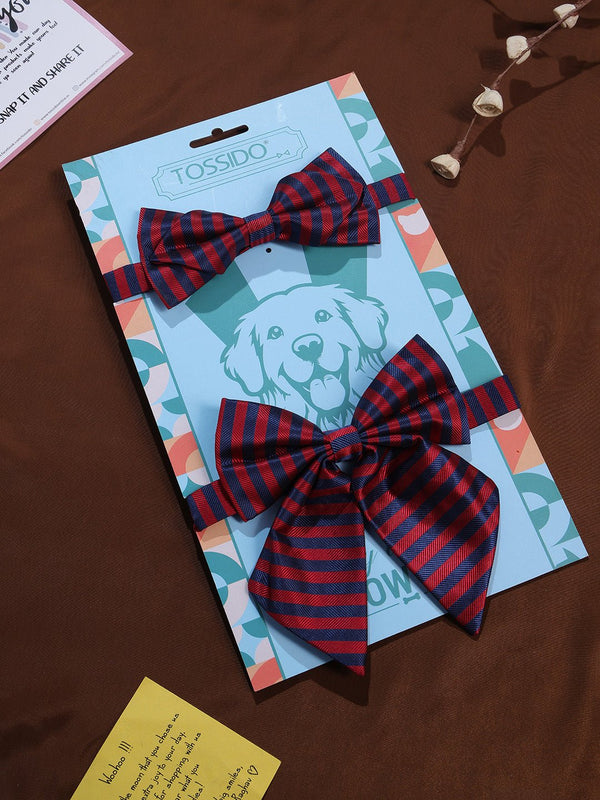 Blue & Red Stripe Bowtie Set for Men and Dogs - TOSSIDO