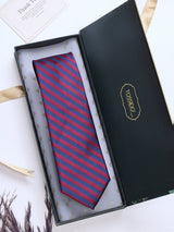 Blue & Red Stripes Woven Silk Necktie - TOSSIDO