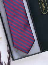 Blue & Red Stripes Woven Silk Necktie - TOSSIDO