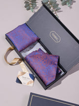 Blue & Rust Floral Woven Ascot & Pocket Square - TOSSIDO