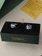 Blue & Silver Check Cufflinks - TOSSIDO