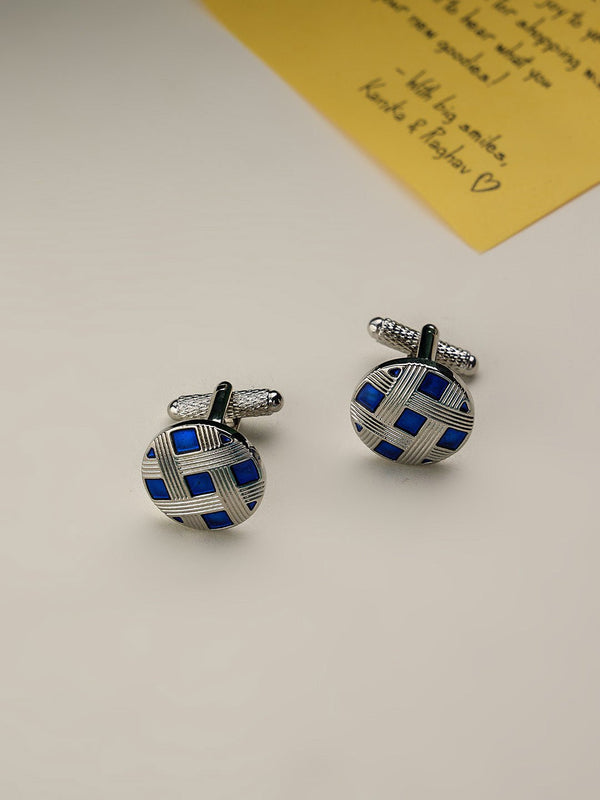 Blue & Silver Check Cufflinks - TOSSIDO