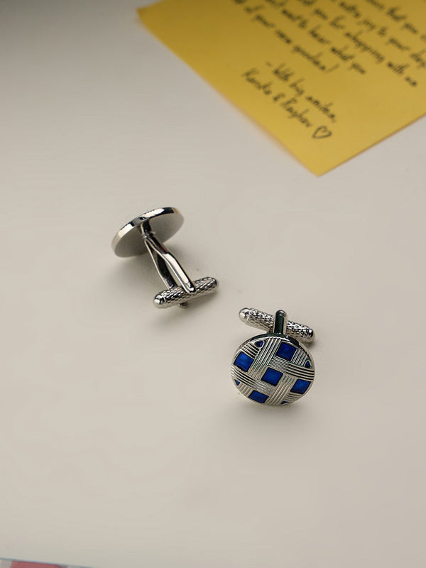 Blue & Silver Check Cufflinks - TOSSIDO