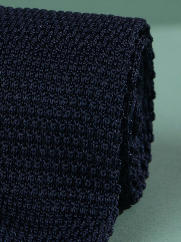 Blue Solid Knitted Necktie - TOSSIDO