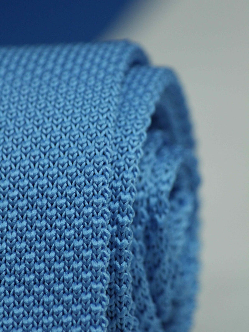 Blue Solid Knitted Necktie - TOSSIDO