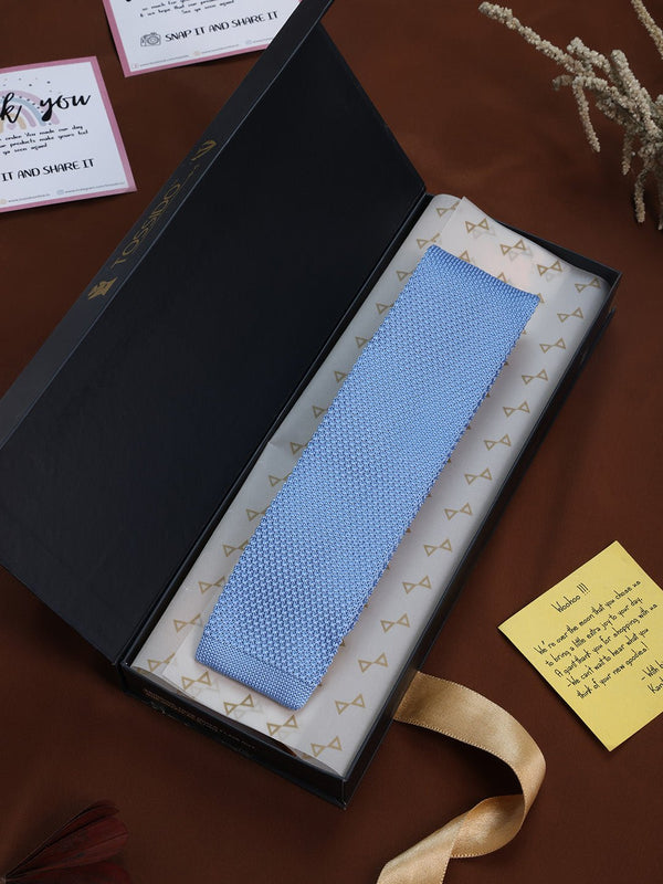 Blue Solid Knitted Necktie - TOSSIDO