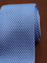 Blue Solid Knitted Necktie - TOSSIDO