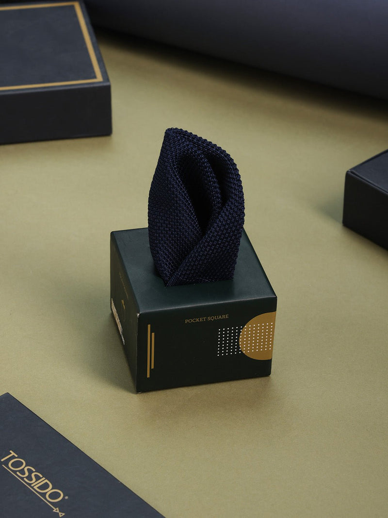 Blue Solid Knitted Pocket Square - TOSSIDO