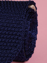 Blue Solid Knitted Silk Necktie - TOSSIDO