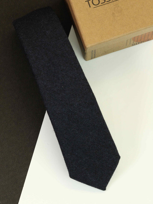 Blue Solid Wool Skinny Necktie - TOSSIDO