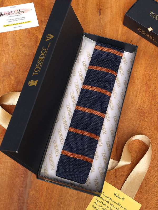 Blue Stripe Knitted Necktie - TOSSIDO
