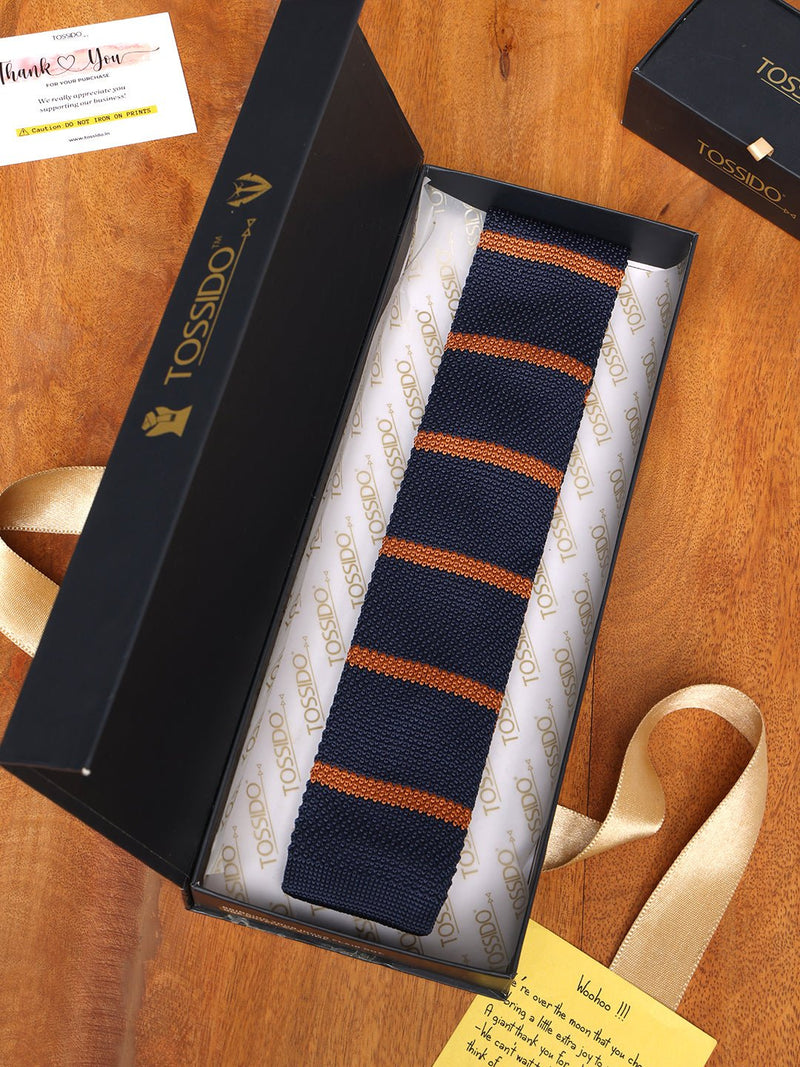 Blue Stripe Knitted Necktie - TOSSIDO