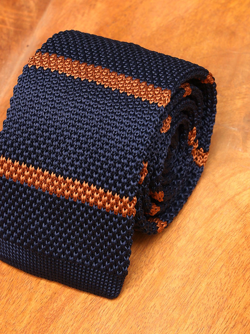 Blue Stripe Knitted Necktie - TOSSIDO