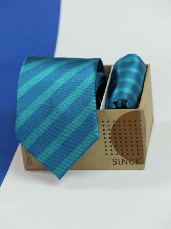 Blue Stripe Necktie & Pocket Square Giftset - TOSSIDO