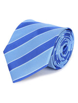 Blue stripe necktie in woven microfiber, close-up