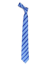 Blue stripe necktie in woven microfiber, flat lay