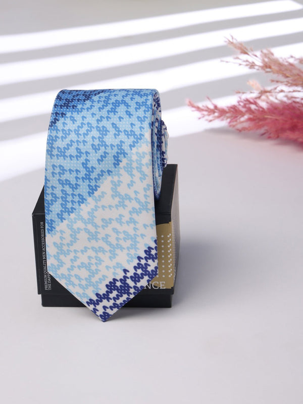 Blue Stripe Printed Necktie - TOSSIDO
