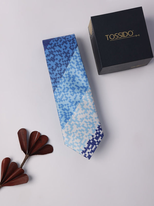 Blue Stripe Printed Necktie - TOSSIDO