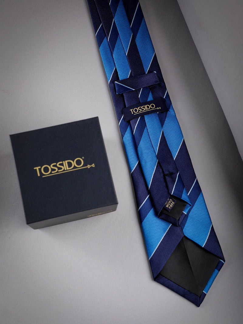 Blue Stripe Woven Long Necktie - TOSSIDO