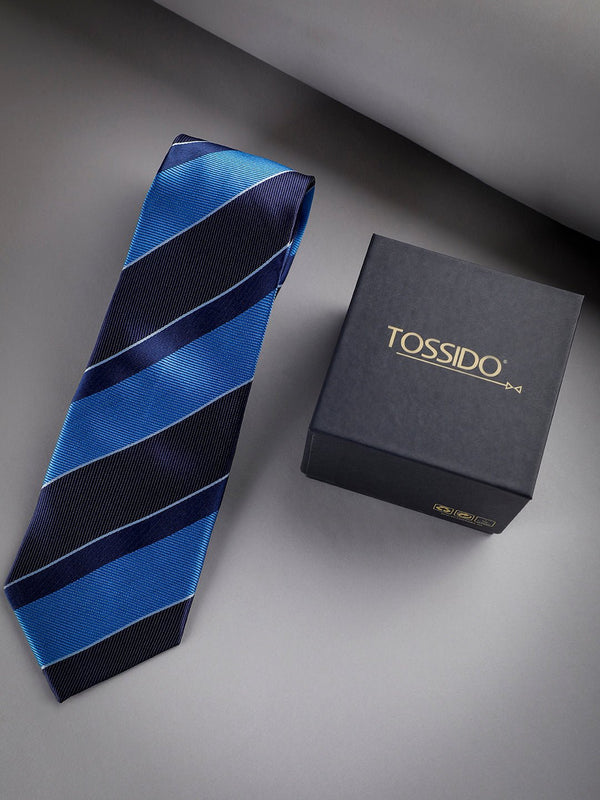Blue Stripe Woven Long Necktie - TOSSIDO