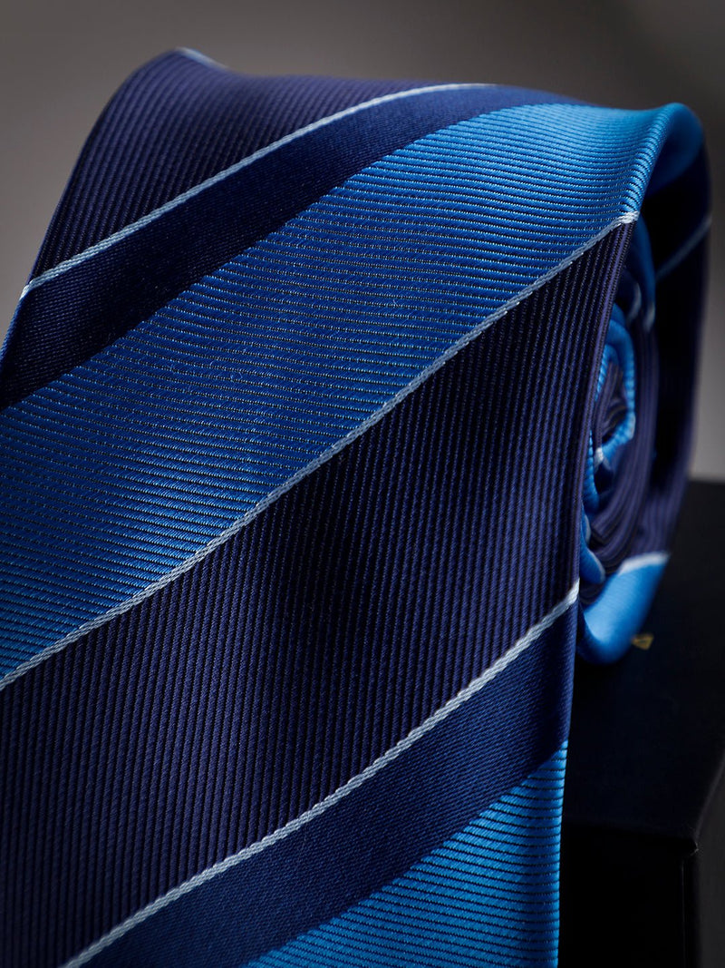 Blue Stripe Woven Long Necktie - TOSSIDO