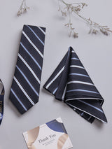Blue Stripe Woven Necktie & Pocket Square Giftset - TOSSIDO
