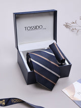 Blue Stripe Woven Necktie & Pocket Square Giftset - TOSSIDO