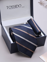 Blue Stripe Woven Necktie & Pocket Square Giftset - TOSSIDO