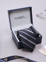 Blue Stripe Woven Necktie & Pocket Square Giftset - TOSSIDO